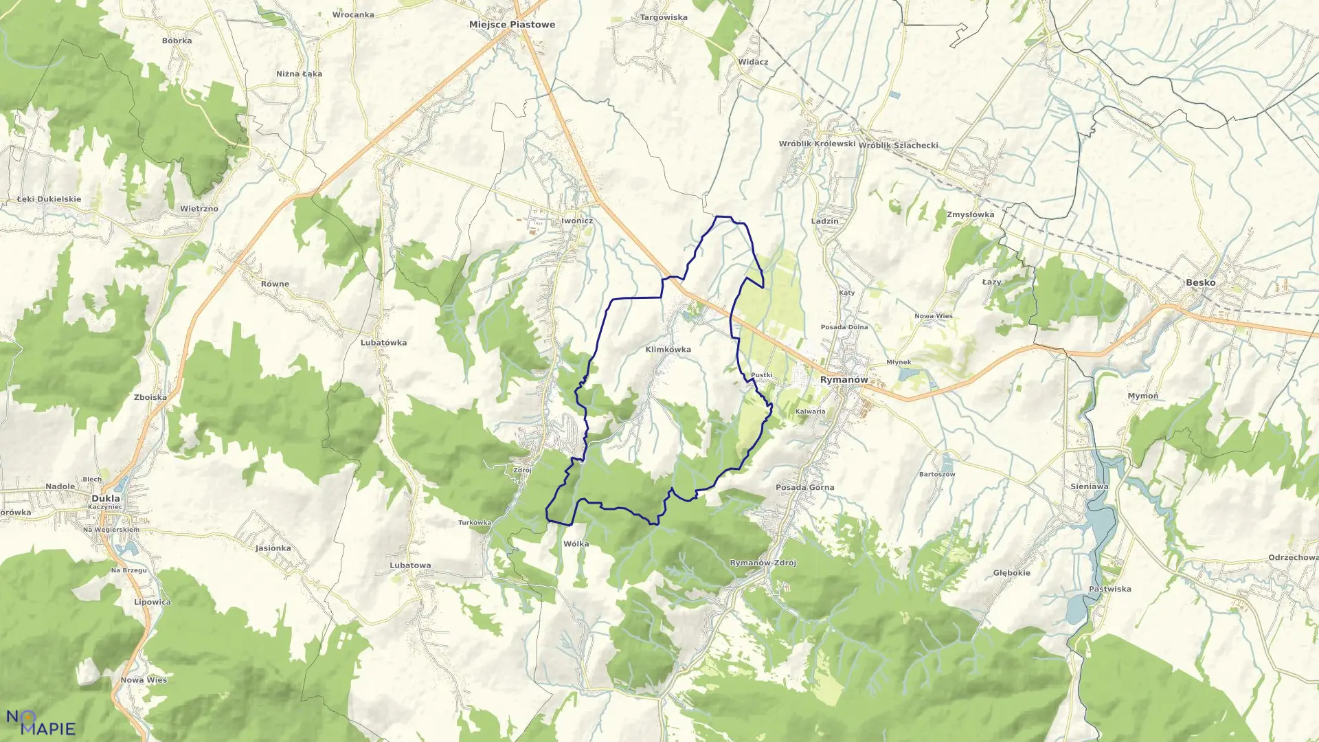 Mapa obrębu Klimkówka w gminie Rymanów