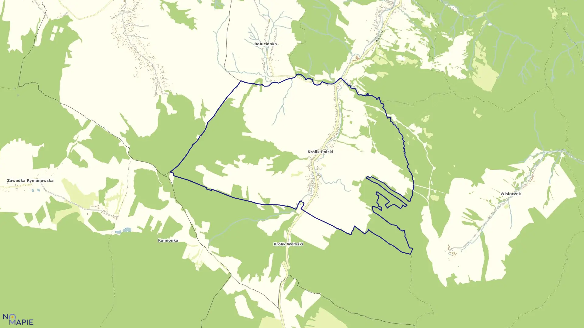 Mapa obrębu Królik Polski w gminie Rymanów