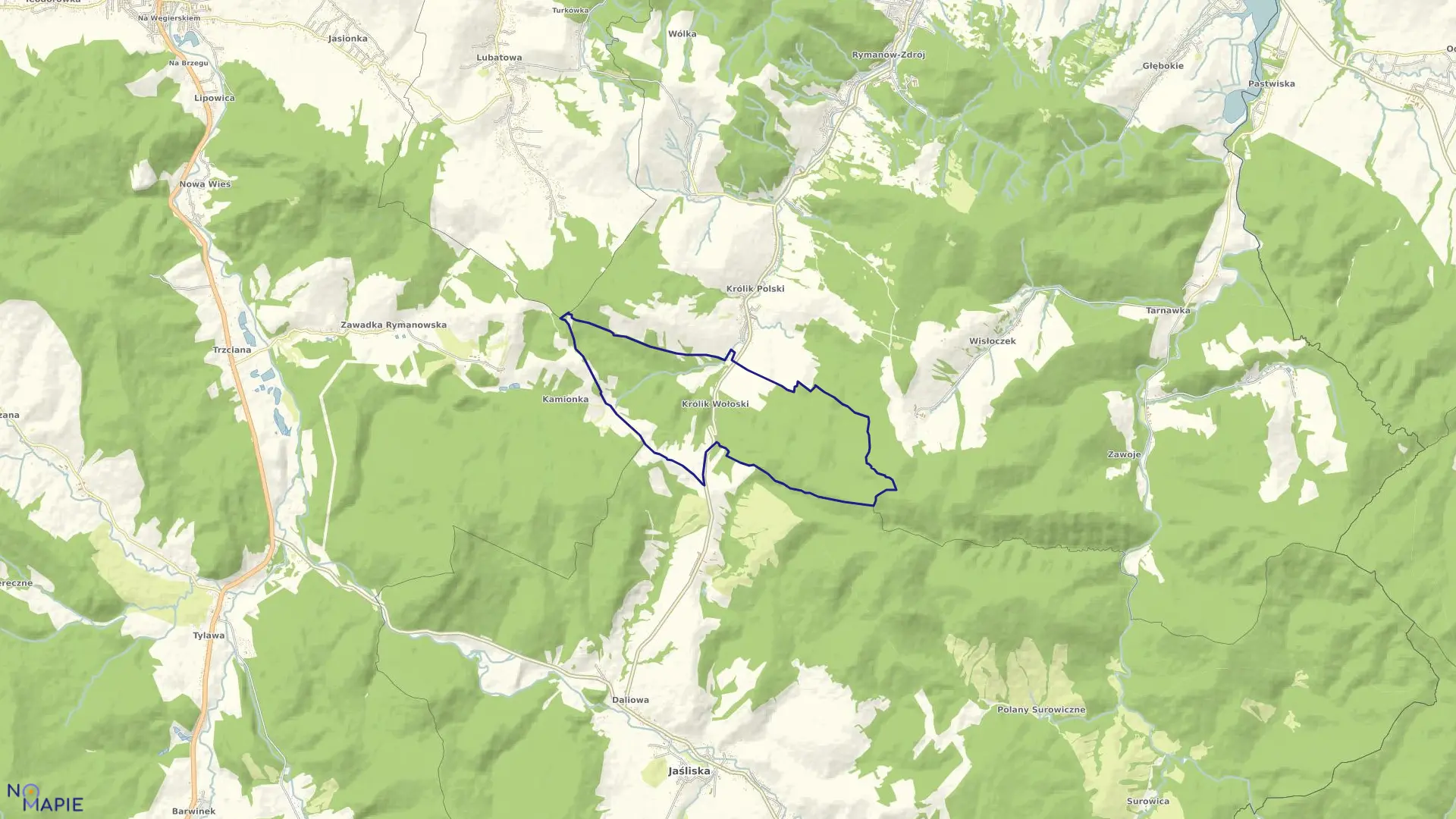 Mapa obrębu Królik Wołoski w gminie Rymanów