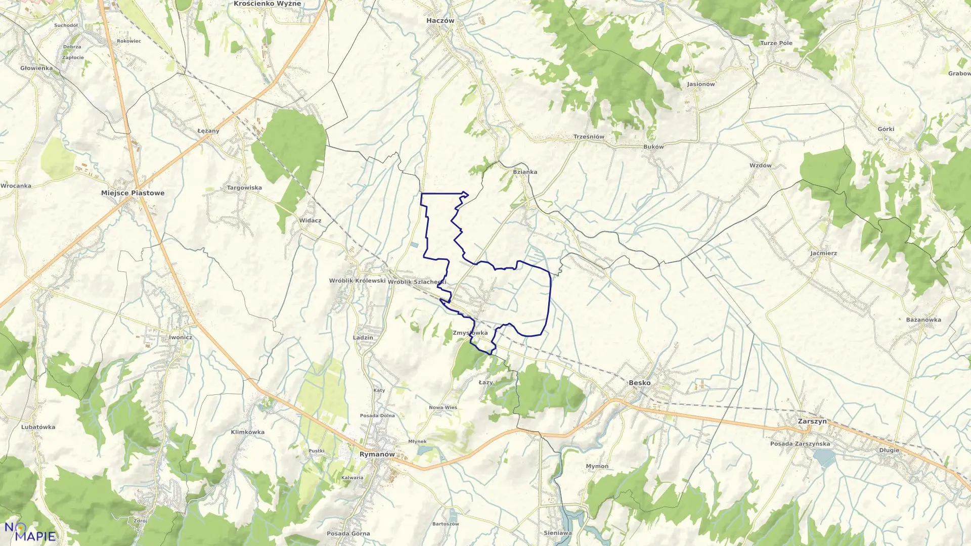 Mapa obrębu Milcza w gminie Rymanów