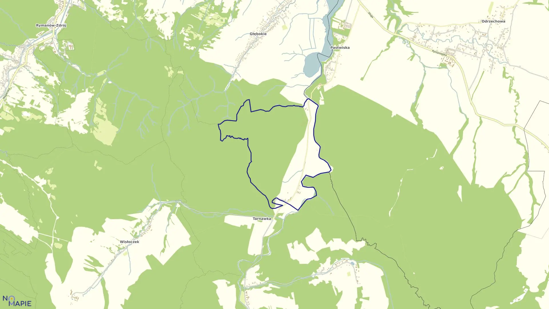 Mapa obrębu Rudawka Rymanowska w gminie Rymanów