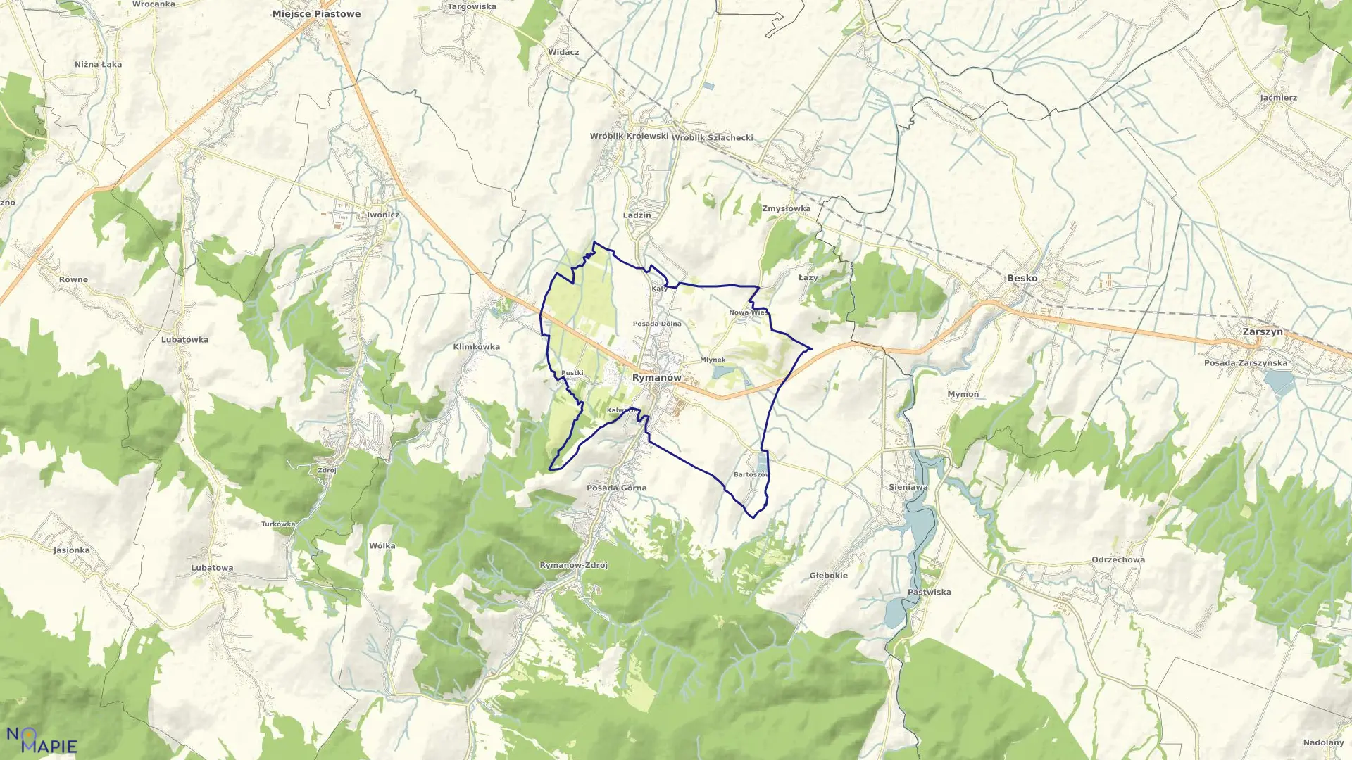 Mapa obrębu Rymanów w gminie Rymanów