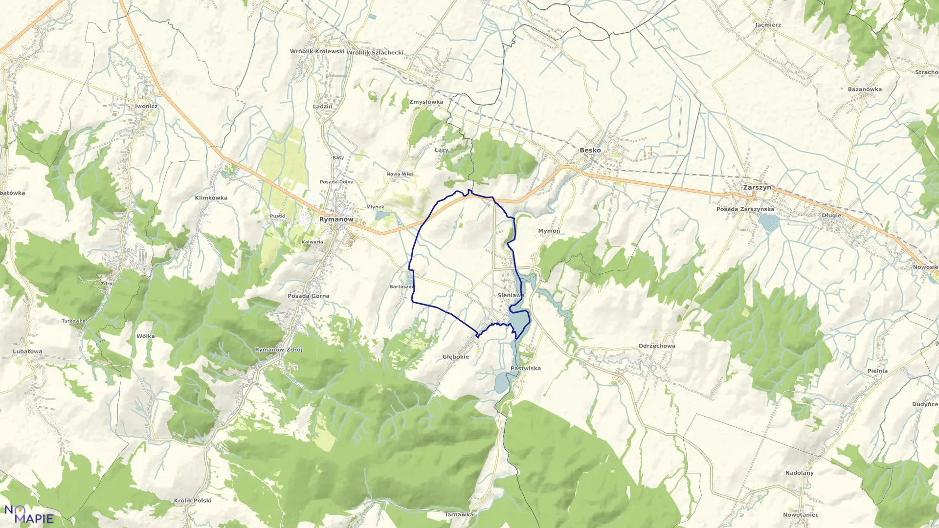 Mapa obrębu Sieniawa w gminie Rymanów