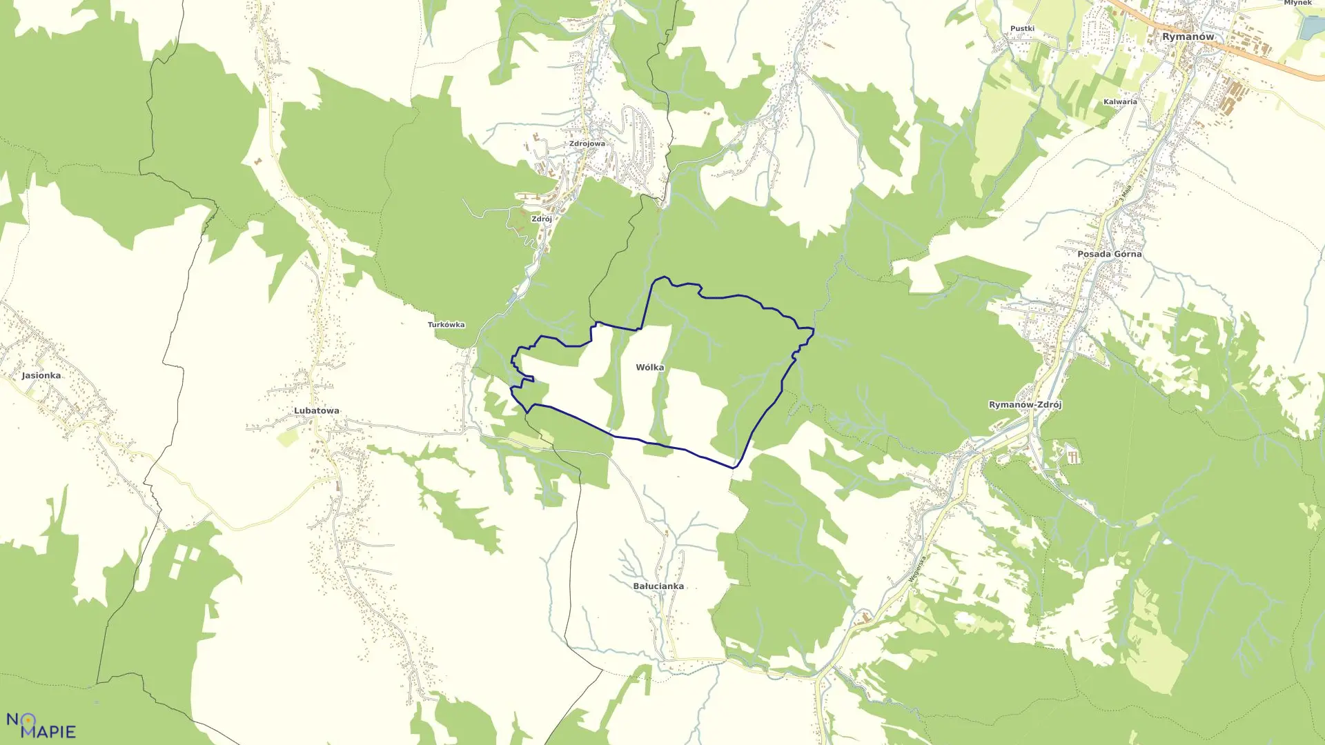 Mapa obrębu Wólka w gminie Rymanów