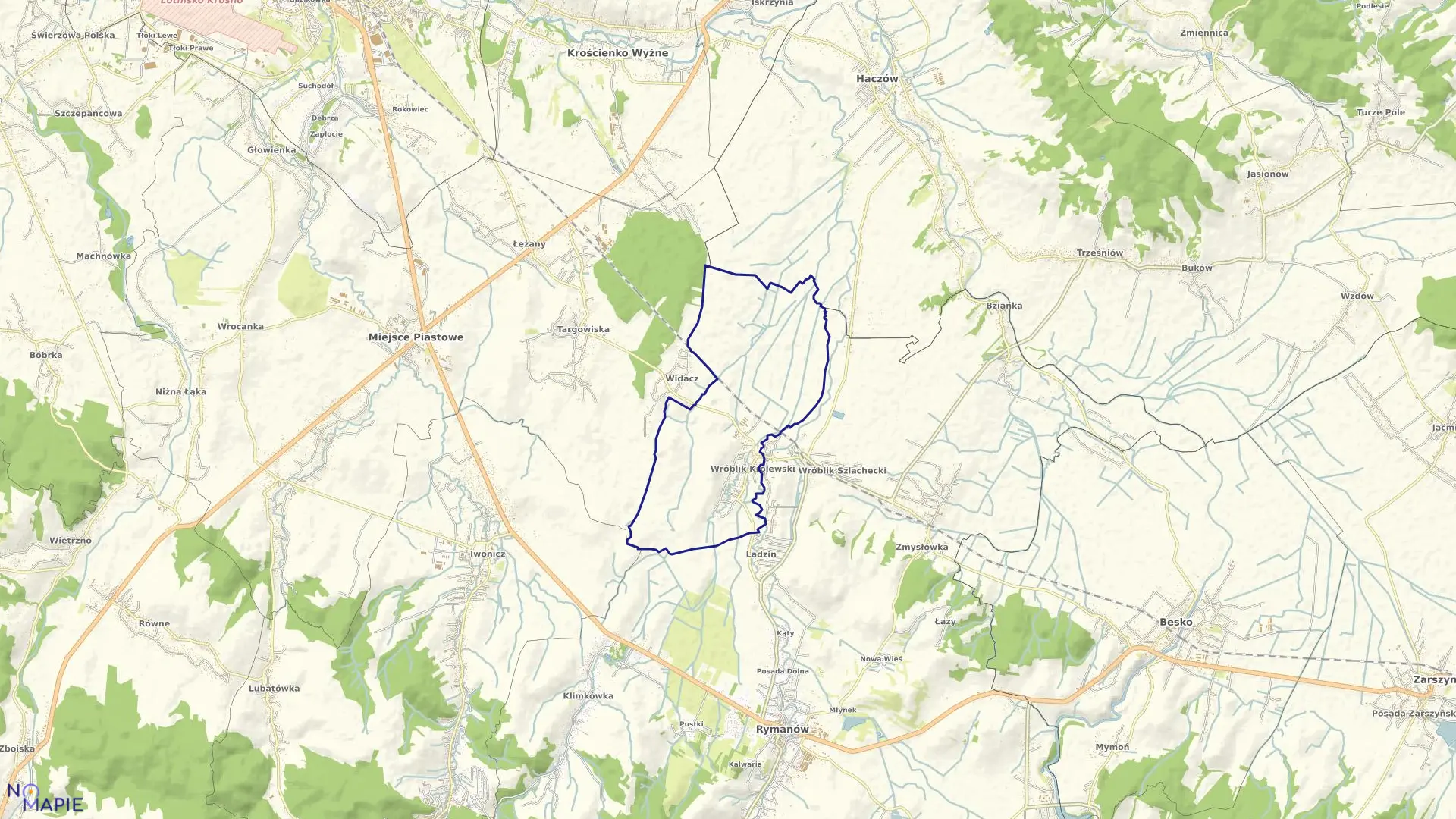 Mapa obrębu Wróblik Królewski w gminie Rymanów