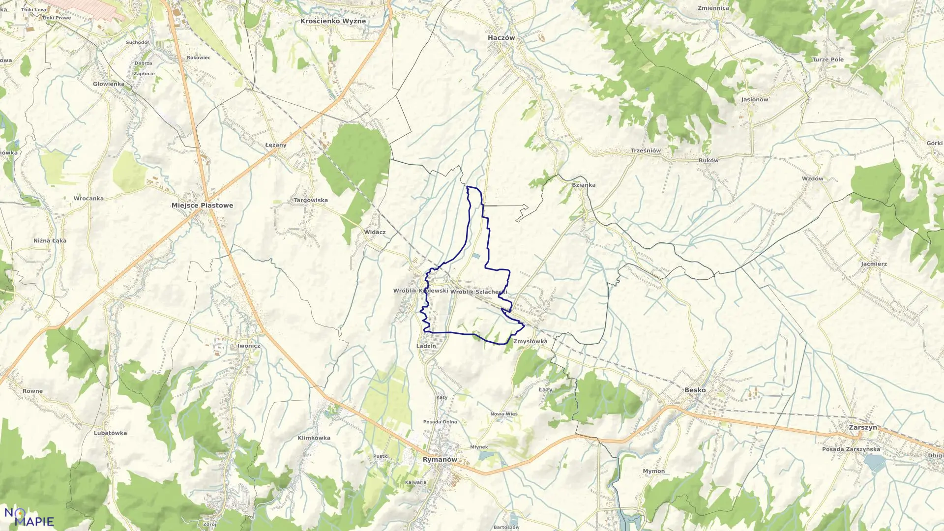 Mapa obrębu Wróblik Szlachecki w gminie Rymanów